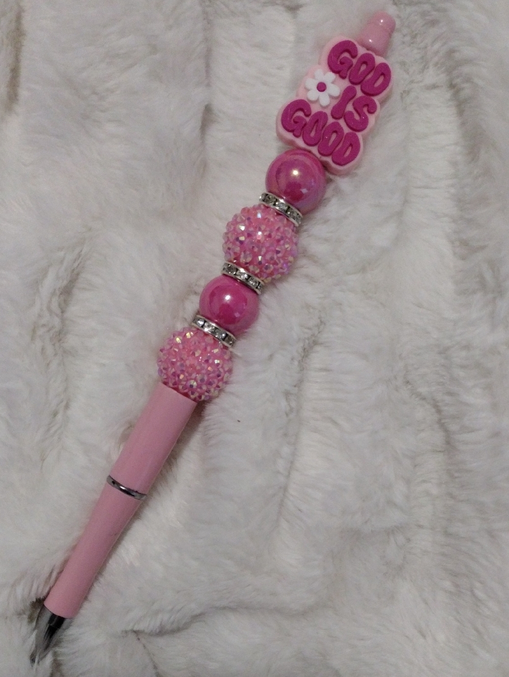 Pink Beaded 'Good Is Good' Decorative Ballpoint Pen - Home Office